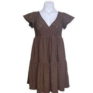 Jessica Simpson Brown Eyelet Cotton Dress Size M